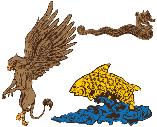 Griffin, Dragon and Goldfish Vector Images Griffin, Dragon and Goldfish Vector Images