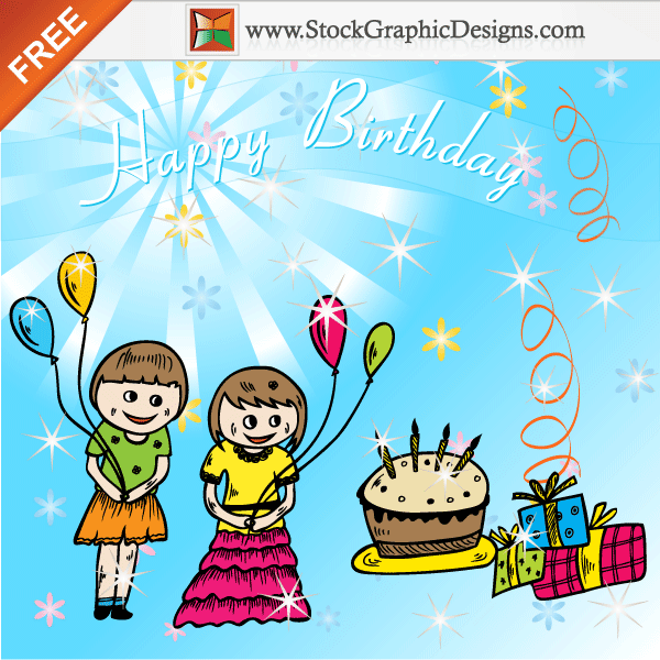 Freebie: Cute Cartoon Kids Celebrate A Birthday Party Vector Background Freebie: Cute Cartoon Kids Celebrate A Birthday Party Vector Background