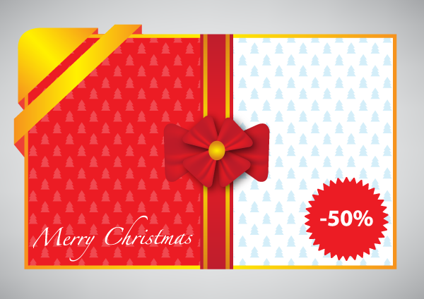 Merry Christmas Gift Card With Red and Gold Ribbon Vector Illustration Merry Christmas Gift Card With Red and Gold Ribbon Vector Illustration