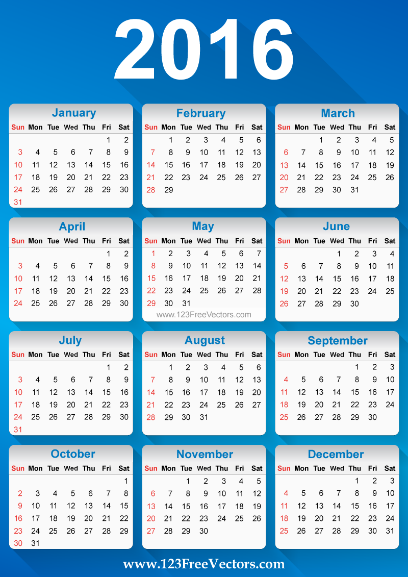 Free Vector 2016 Calendar