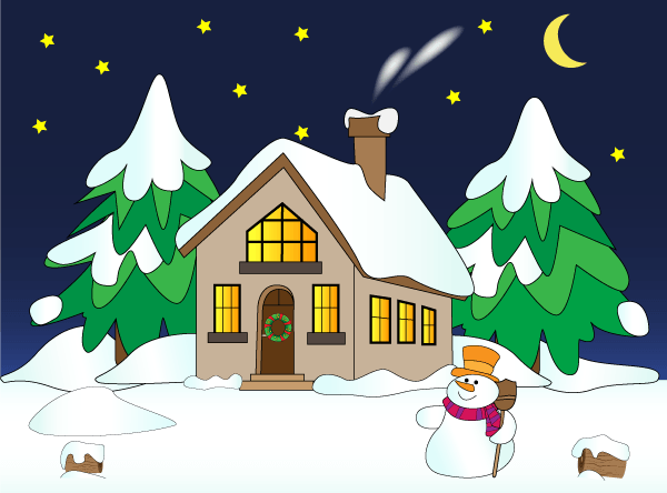 Vector Christmas Winter Landscape with House In Snow, Snowman, Pine Trees Vector Christmas Winter Landscape with House In Snow, Snowman, Pine Trees
