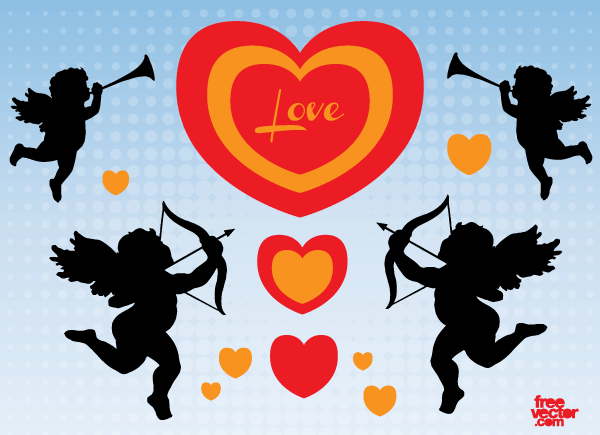 Vector Valentine Cupid Angels Silhouettes Images Vector Valentine Cupid Angels Silhouettes Images