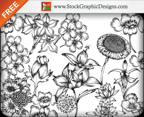 Hand Drawn Flowers Free Vector Pack Hand Drawn Flowers Free Vector Pack