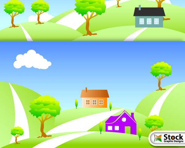 Nature Landscape with House Vector Free