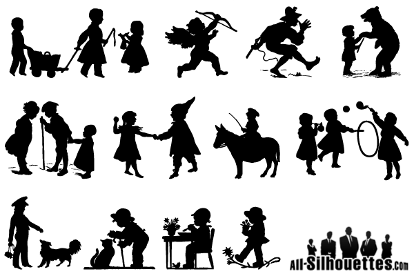Children Playing Silhouettes Vector Art Children Playing Silhouettes Vector Art