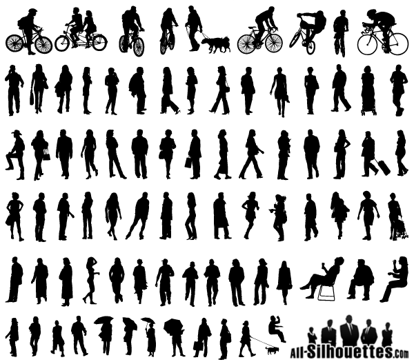 Vector Silhouettes of People Standing, Sitting, Walking Vector Silhouettes of People Standing, Sitting, Walking