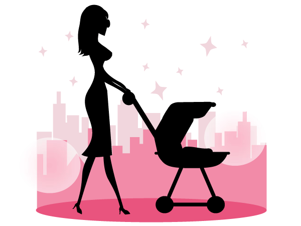 Mommy Walking Baby in a Stroller Vector Art Mommy Walking Baby in a Stroller Vector Art
