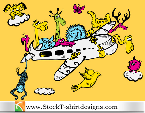 Cartoon Animals Riding Airplane With Free Vector Art Tshirt Design Cartoon Animals Riding Airplane With Free Vector Art Tshirt Design