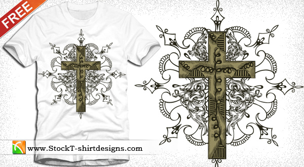 Free Vector Cross Tshirt Design With Floral Ornament Free Vector Cross Tshirt Design With Floral Ornament