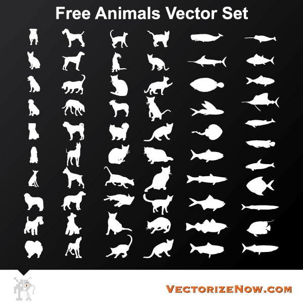 Animal Silhouettes Vectors – Cat, Dog, Fish Animal Silhouettes Vectors – Cat, Dog, Fish