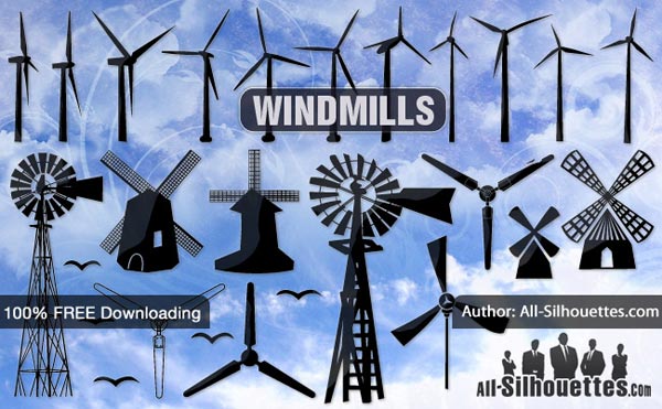 Free Vector Windmill Silhouettes Free Vector Windmill Silhouettes