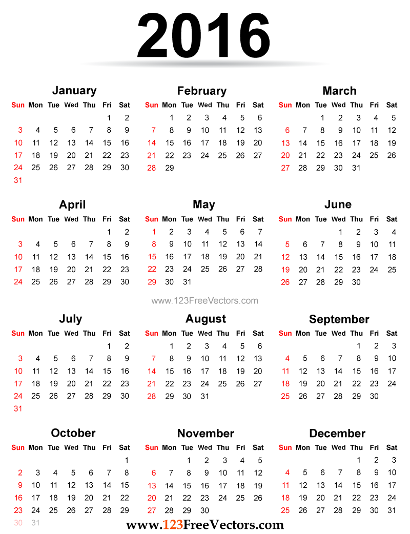 2016 calendar printable free download free vector art