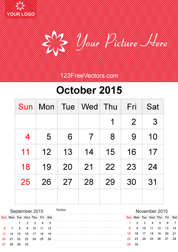 October 2015 Calendar Template Vector Free Download Free