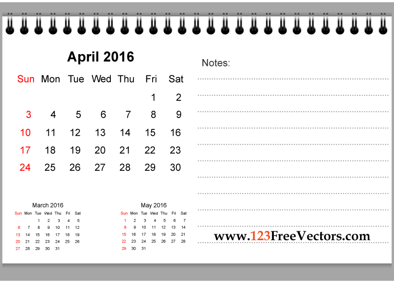 April 2016 Printable Calendar with Notes April 2016 Printable Calendar with Notes