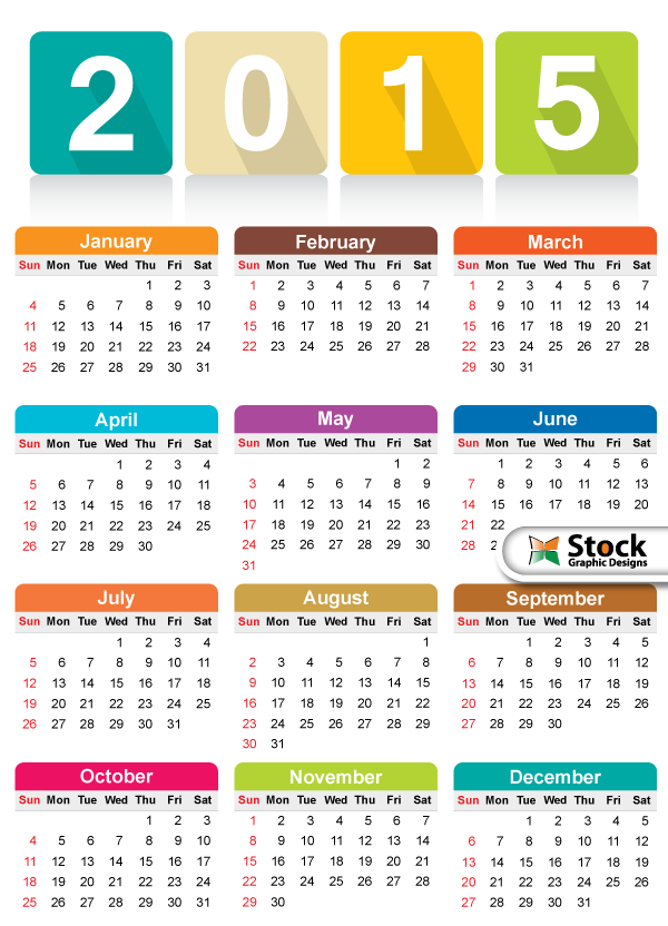 Free Colorful Calendar 2015 Vector Template Free Colorful Calendar 2015 Vector Template