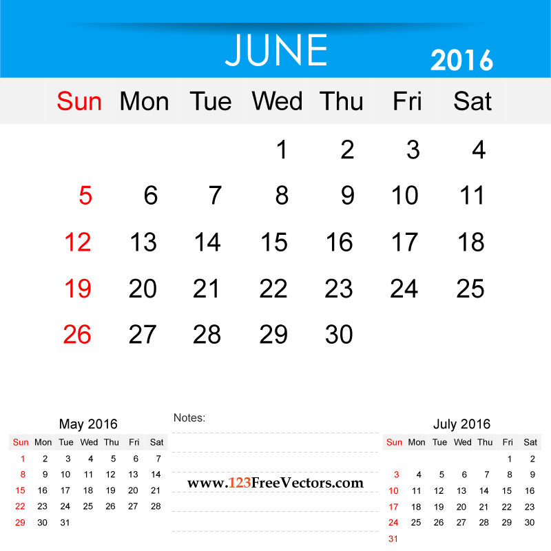 June 2016 Calendar Printable