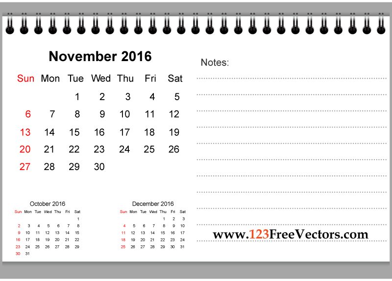November 2016 Printable Calendar with Notes November 2016 Printable Calendar with Notes
