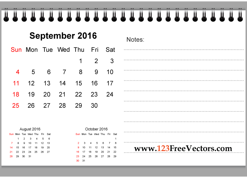 September 2016 Printable Calendar with Notes
