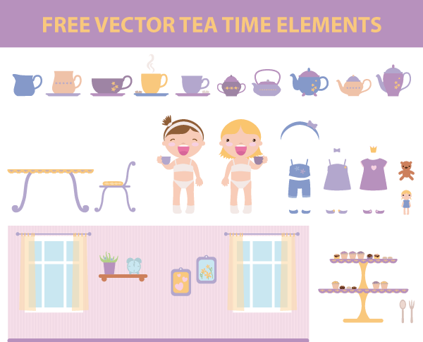 Vector Tea Time Elements Vector Tea Time Elements