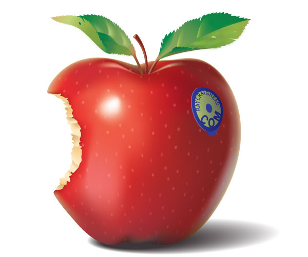 Bitten Red Apple with Leaves Vector Bitten Red Apple with Leaves Vector