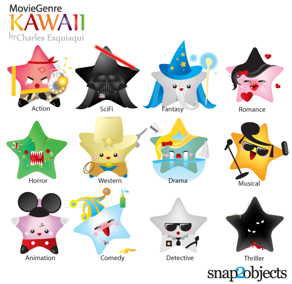 Free Kawaii Movie Genres Icons Vector