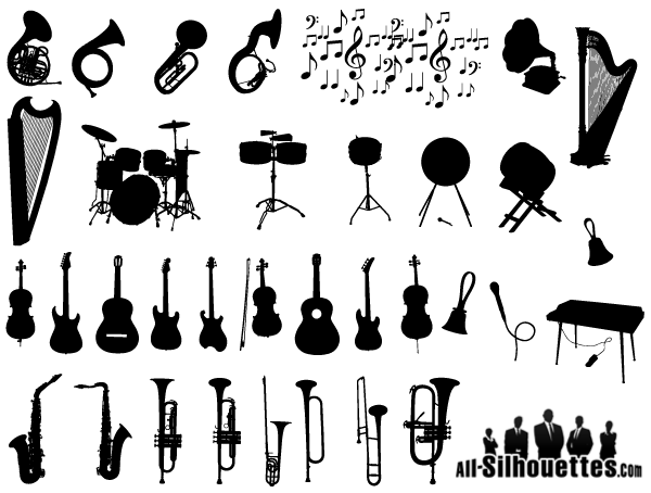 Musical Instruments Silhouettes Vector