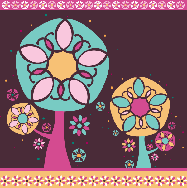 Vector Magic Floral Tree Card Design Vector Magic Floral Tree Card Design