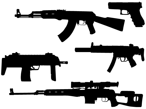 Machine Gun Vector Silhouettes Free