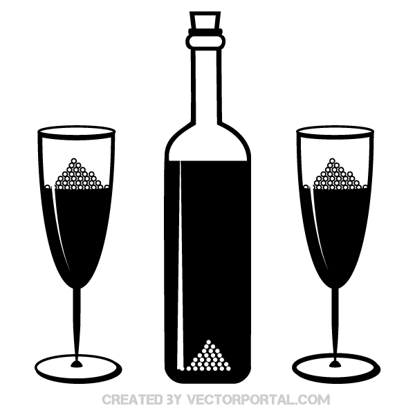 Vector Champagne Bottle and Glasses Vector Champagne Bottle and Glasses