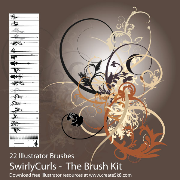 Free Illustrator Swirly Curls Brush Kit