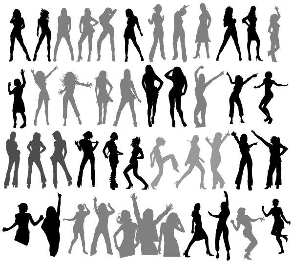 Dancing Girls Silhouettes Vectors