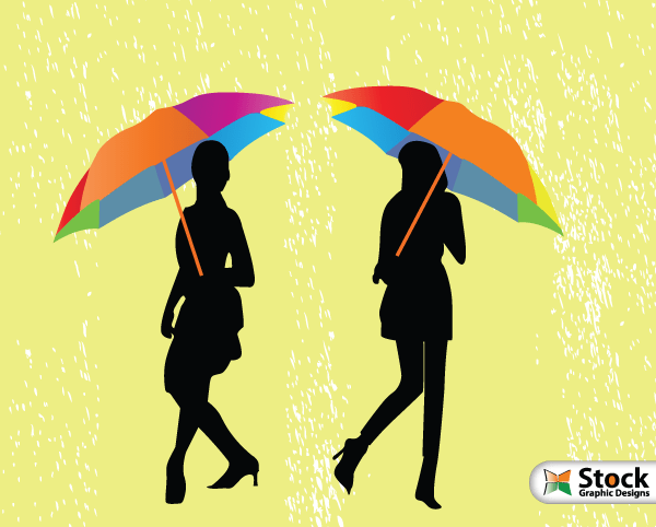 Girls With Umbrella Walking In The Rain Vector Art Download Free