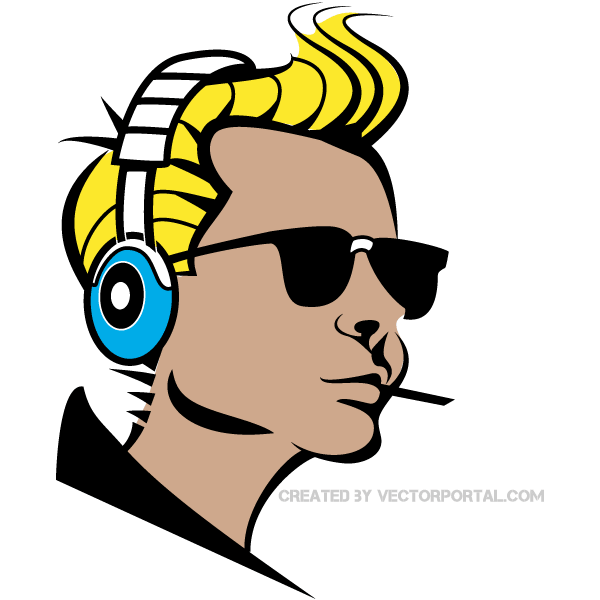 Boy Listening Music Clip Art Image