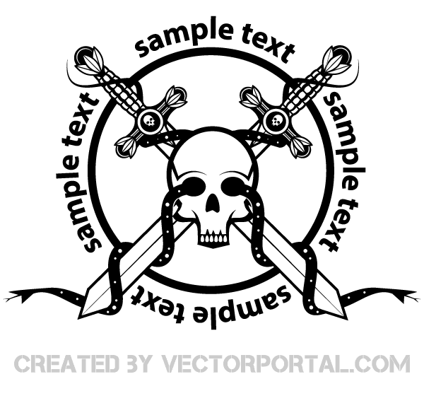 Crossed Sword with Skull Badge Vector Image